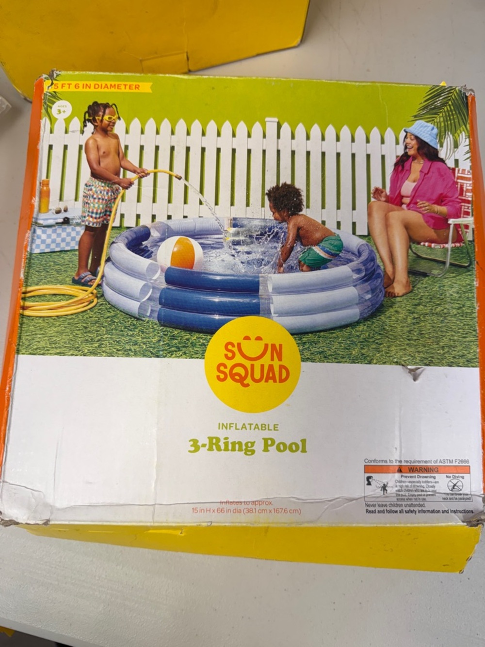 Sun Squad Inflatable 3-Ring Kids Pool - Blue 5 ft 6 in diameter inflates 15”x66”